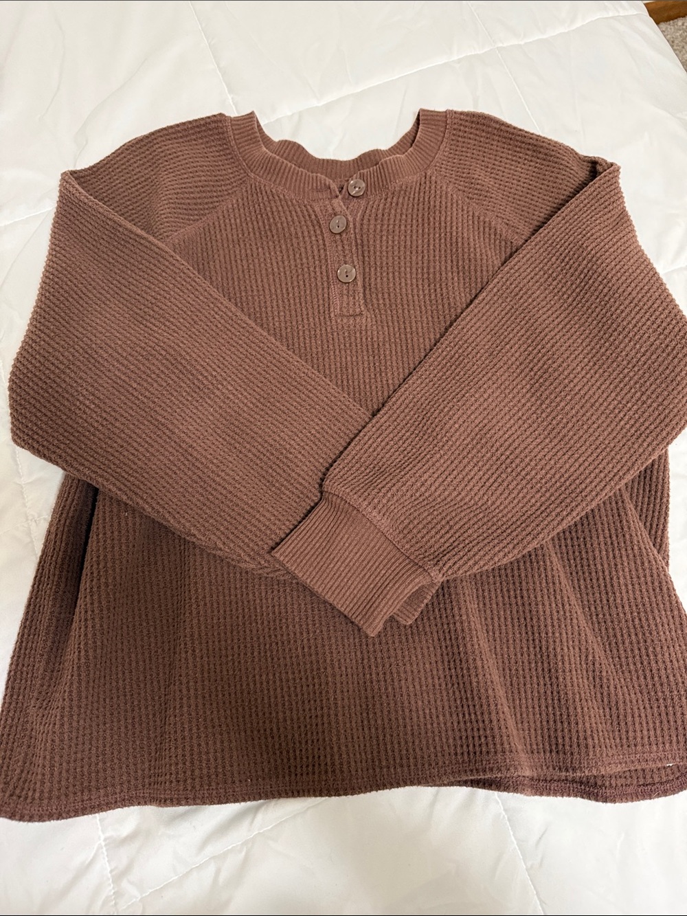 Womens XL Old Navy Waffle-Knit Henley Top - Brown